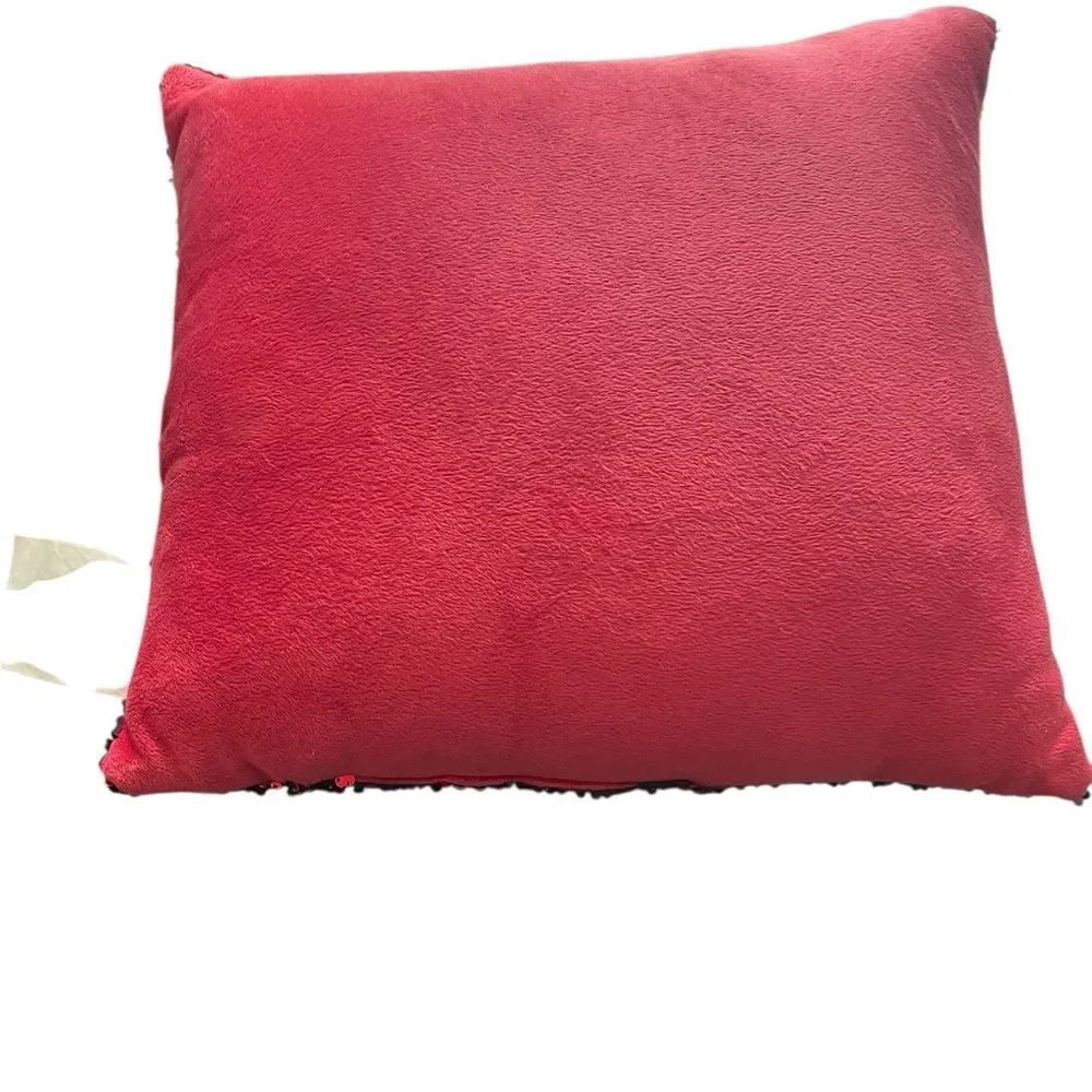 Red and black flip sequin throw pillow 16” square decorative glam goth EUC